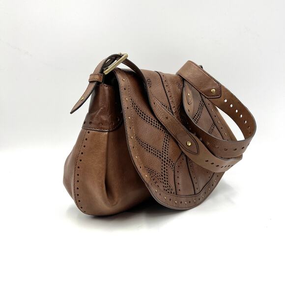 Cole Haan Sierra Lazer Cut Saddle Bag Crossbody Leather Brown - Picture 6 of 12